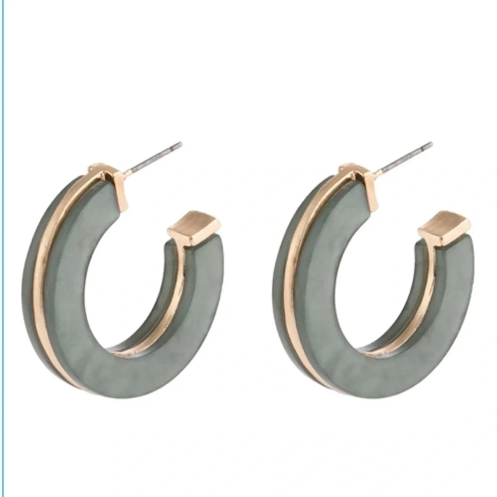 2/$15 - Mint Green Open Circle Hoop Earrings Gold Tone Faceted Statement